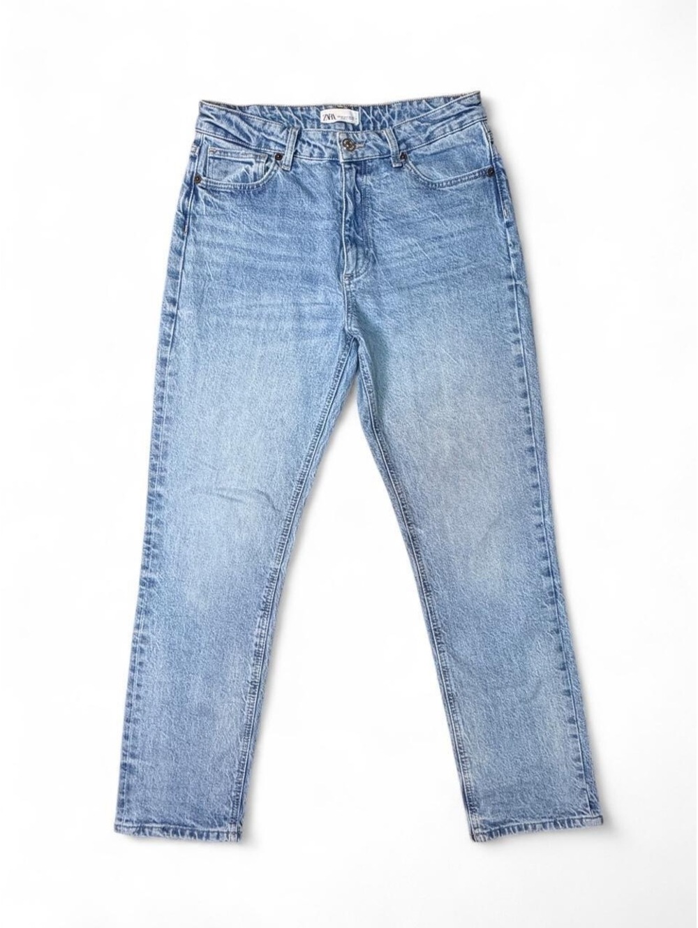 Zara Light Wash High Rise Straight Leg Jeans Size 8 EUR 40 Blue Denim